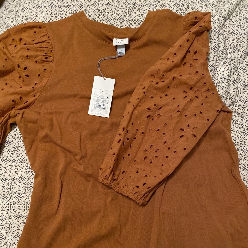 Eyelet Quarter-Sleeve Top